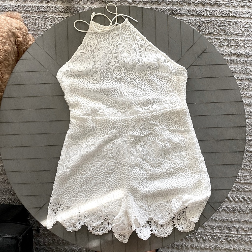 Lace HalterNeck Shorts Jumpsuit
